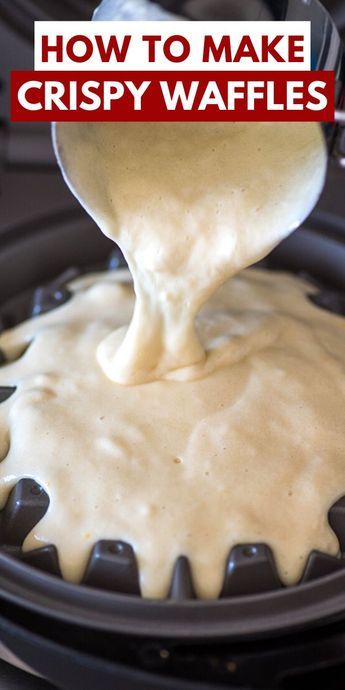 a spoon is pouring gravy on top of some food in a pan with the words how to make crispy waffles