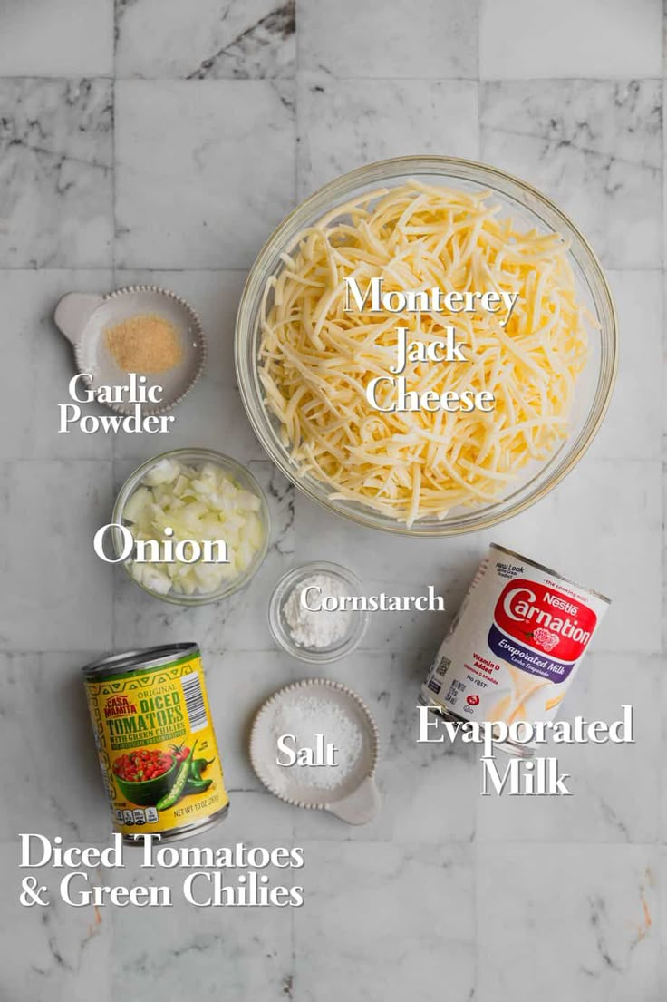 ingredients needed to make cheese salad on a marble counter top with text overlay that says,