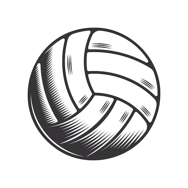 a black and white drawing of a volleyball ball on a white background, vintage style