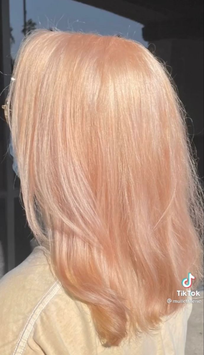 from @ mulletfaerie on tiktok!! Peach Hair Color Ideas, Pinkish Blonde Hair, Peachy Blonde Hair, Peachy Pink Hair, Dolly Hair, Peach Hair Colors, Light Strawberry Blonde, Bob Hair Color, Strawberry Blonde Hair Color