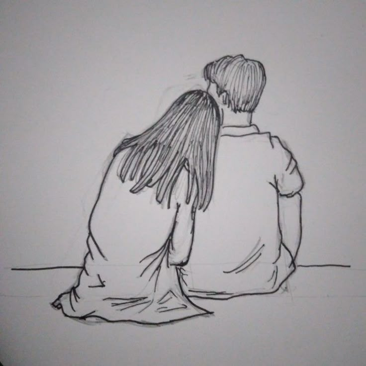 a drawing of two people sitting on the ground with their backs to each other, facing one another