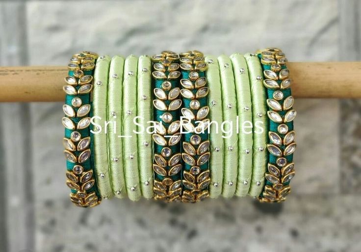 Tread Bangle Designs, Bangles Combination, Silk Thread Bangles Design Kundan, Thread Bangles Silk Handmade, Tread Bangles, Aari Bangles, Silk Thread Earrings Designs, Fabric Bangles, Silk Thread Bangles Design