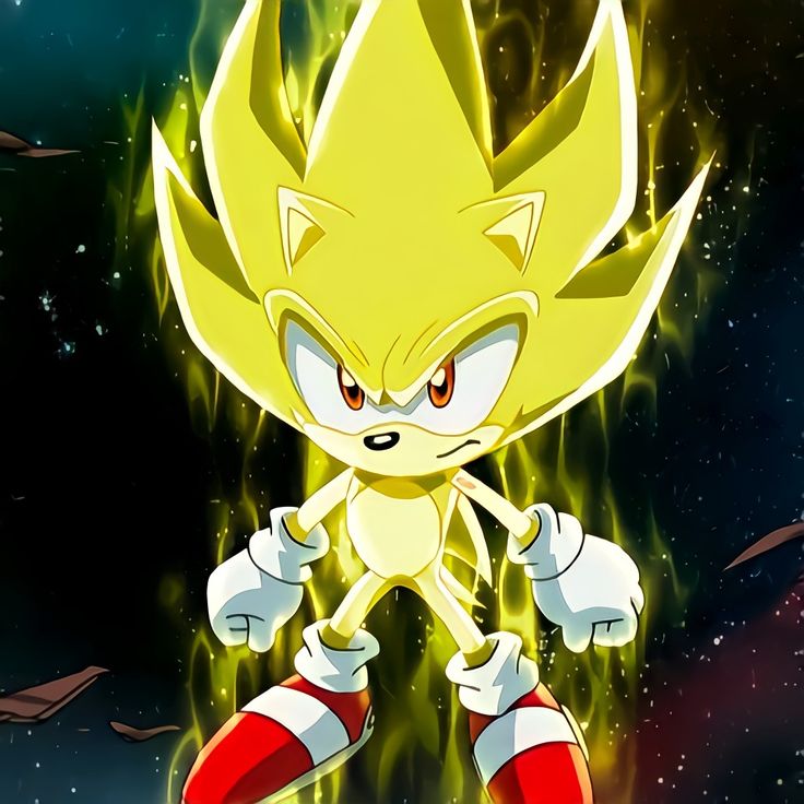 sonic the hedgehog is standing in front of a fire and stars filled sky background