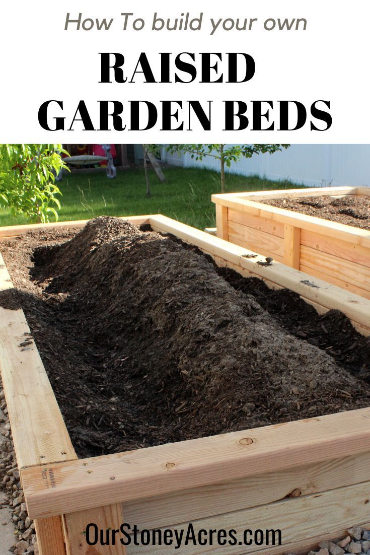 raised garden beds with text overlay how to build your own raised garden beds