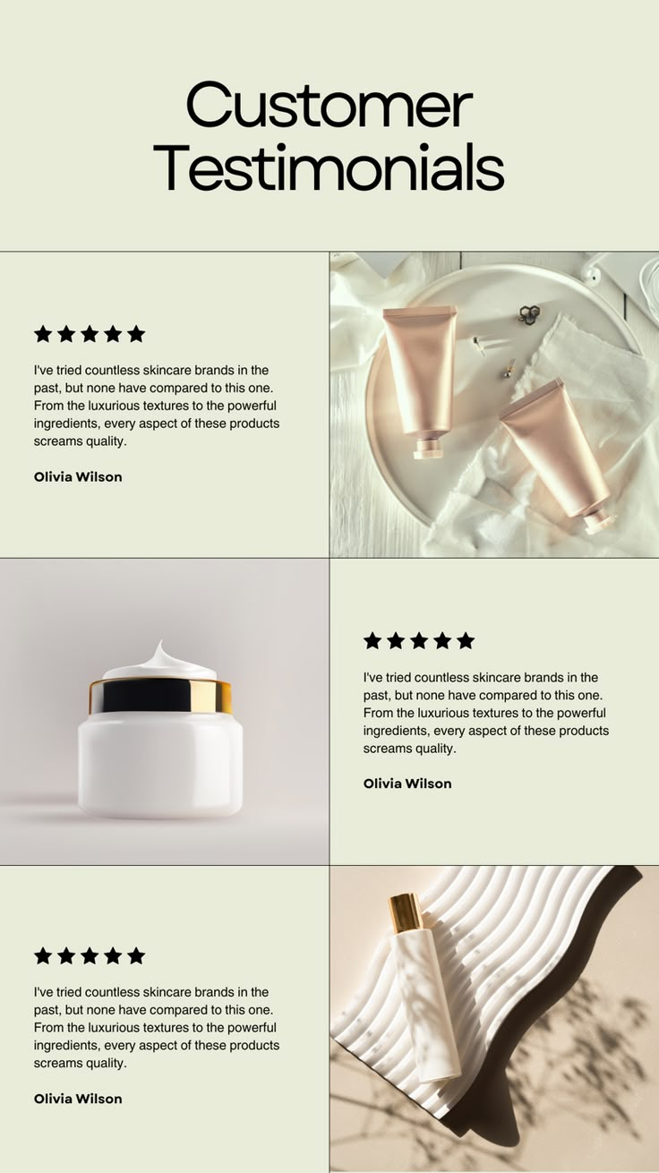 an advertisement for a cosmetics brand with gold and white items on it's side