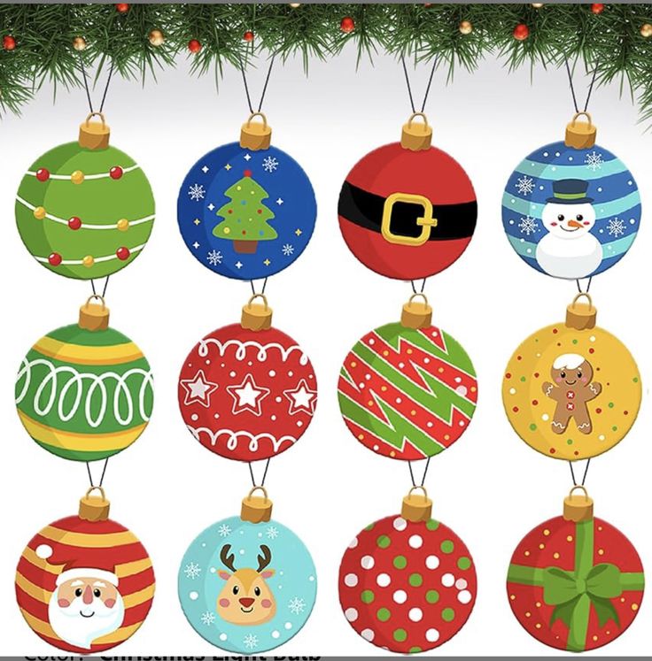 christmas ornament clipart set with santa, snowman, reindeer and other ornaments