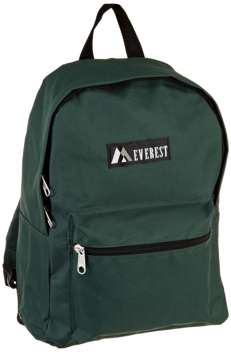 a green backpack with the word forest on it's front and side zippers