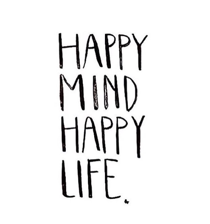 a black and white photo with the words happy mind happy life written in cursive writing