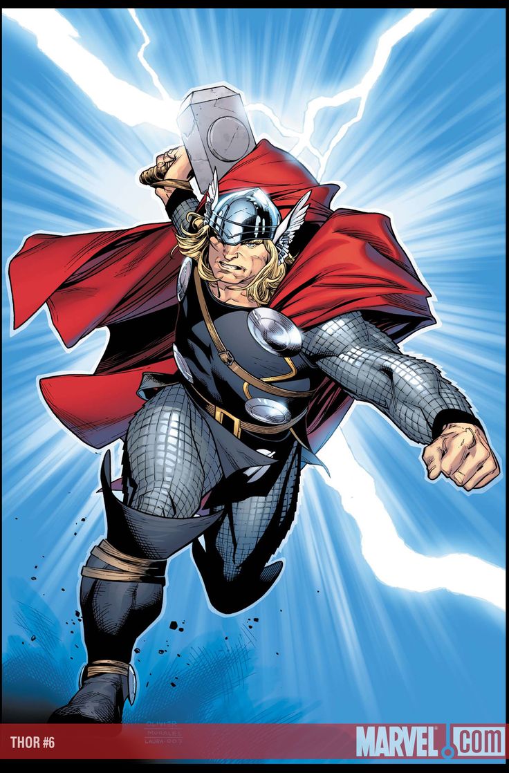 thor is flying through the air with his cape open and holding an object in one hand