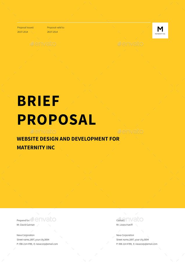 a yellow background with the words brief proposal written in black and white on top of it