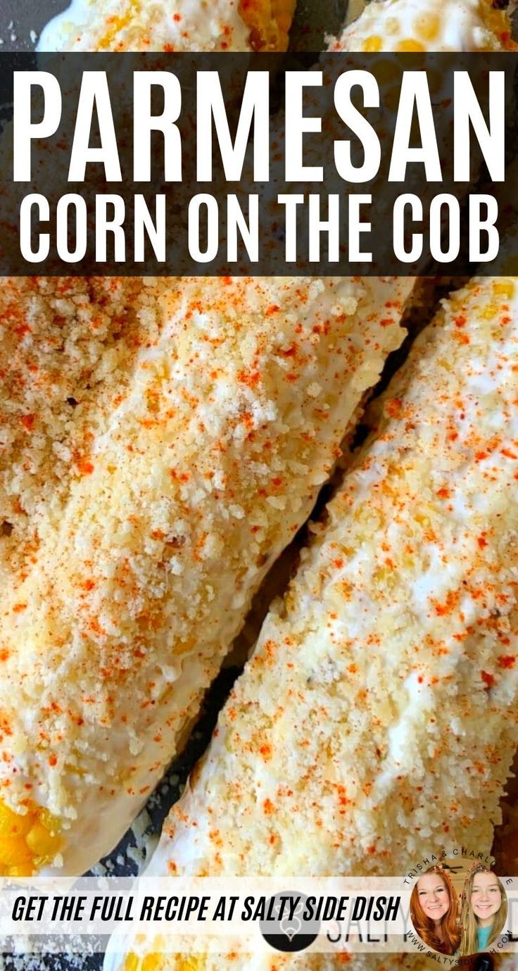 parmesan corn on the cob with text overlay