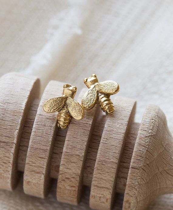 Tiny Bee Stud Earring Bee Studs, Golden Honey, Bootie Sandals, Long Pendant, Leather Keychain, Circle Earrings, Honey Bee, Stud Earring, Embossed Leather