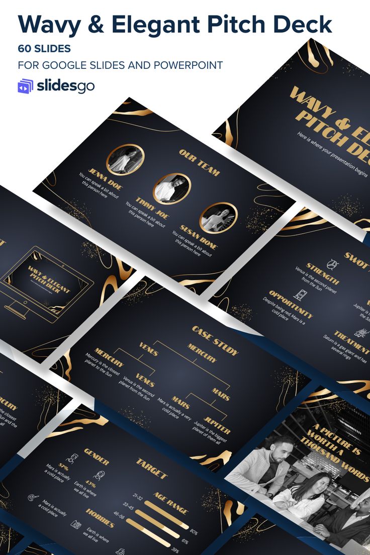 many black and gold business cards with the words way & elegant pitch deck on them