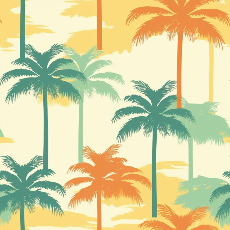 a wallpaper with palm trees and sunsets in the background is an orange sky