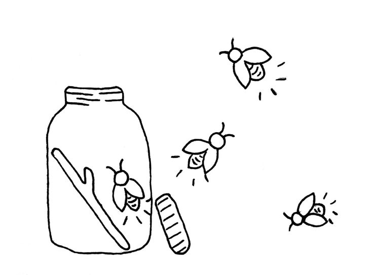 a black and white drawing of bees flying around a jar