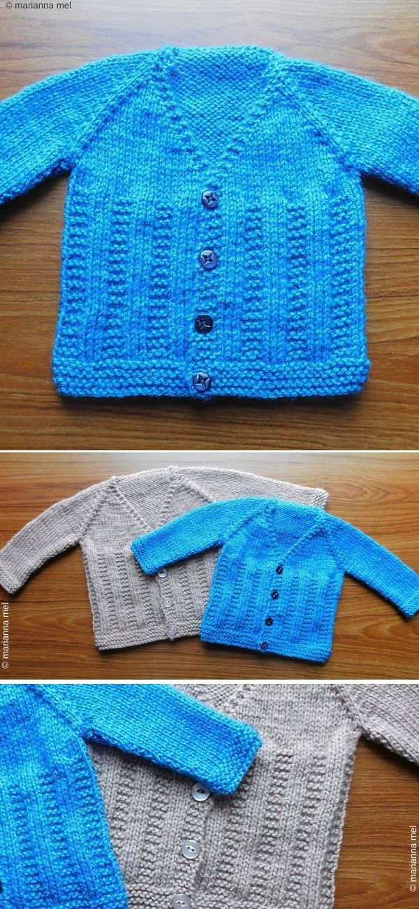 two pictures of the same sweater with buttons on each side, one in blue and white