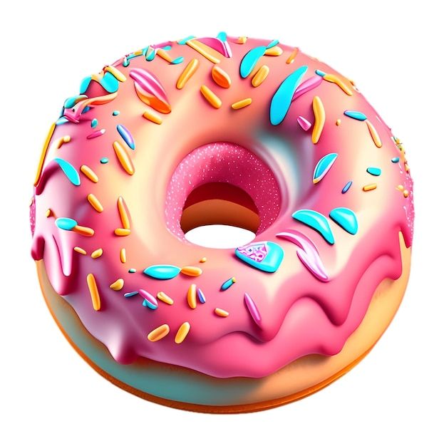 a donut with pink frosting and sprinkles