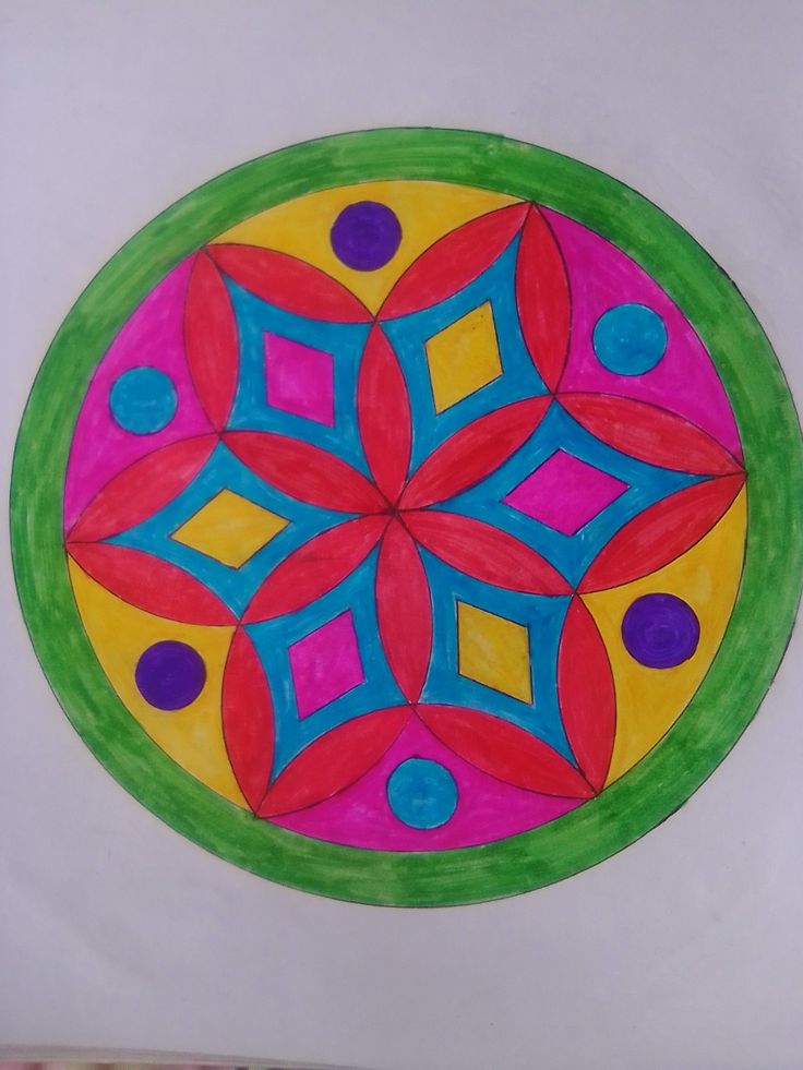 a drawing of a colorful flower in a circle