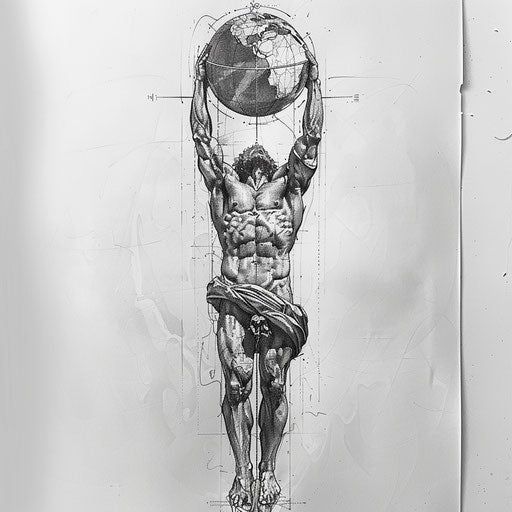 Brilliant Hercules Tattoo Flash Cool Design Tattoos For Men, Men Body Tattoo Ideas, World On Shoulders Drawing, Male Tattoos Arm, Historical Tattoos For Men, Blue Print Tattoo, Universe Inspired Tattoos, Rich Tattoo Design, Asthetic Tattoos For Men