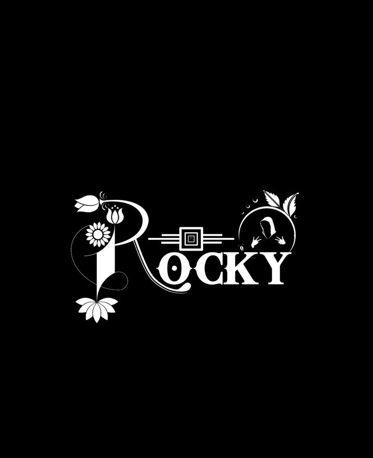 the logo for rocky is shown on a black background with white flowers and an old fashioned camera