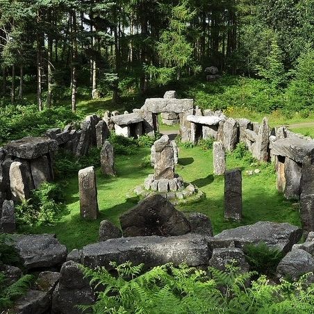 an aerial view of stonehenge in the woods