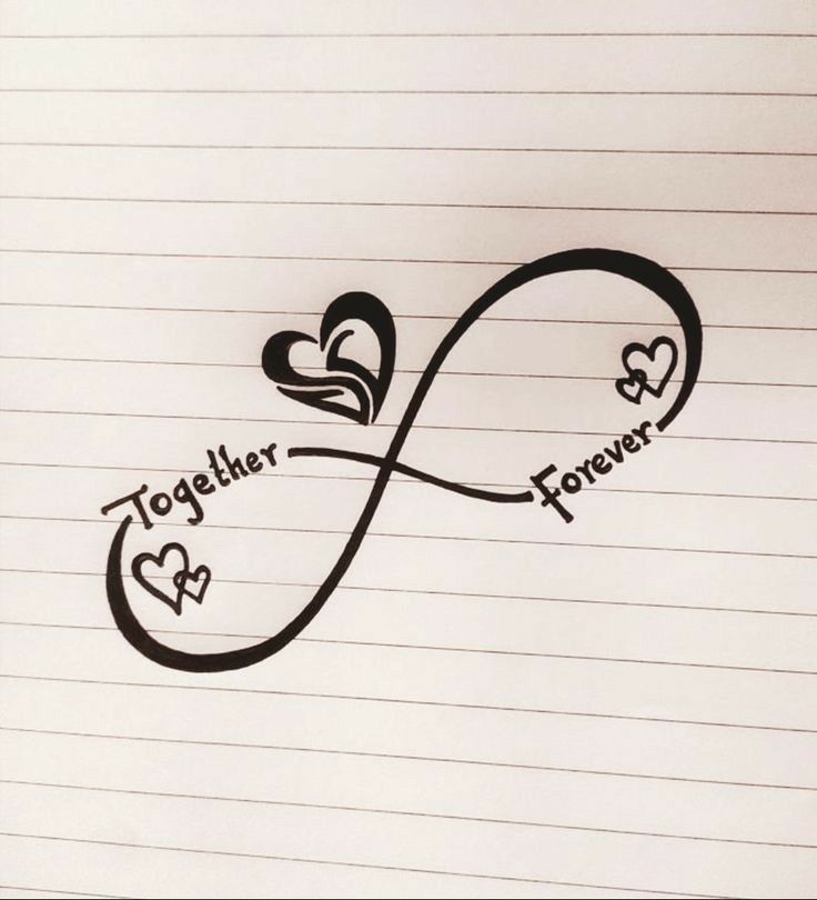 two hearts in the shape of an infinite love symbol on lined paper with words together forever