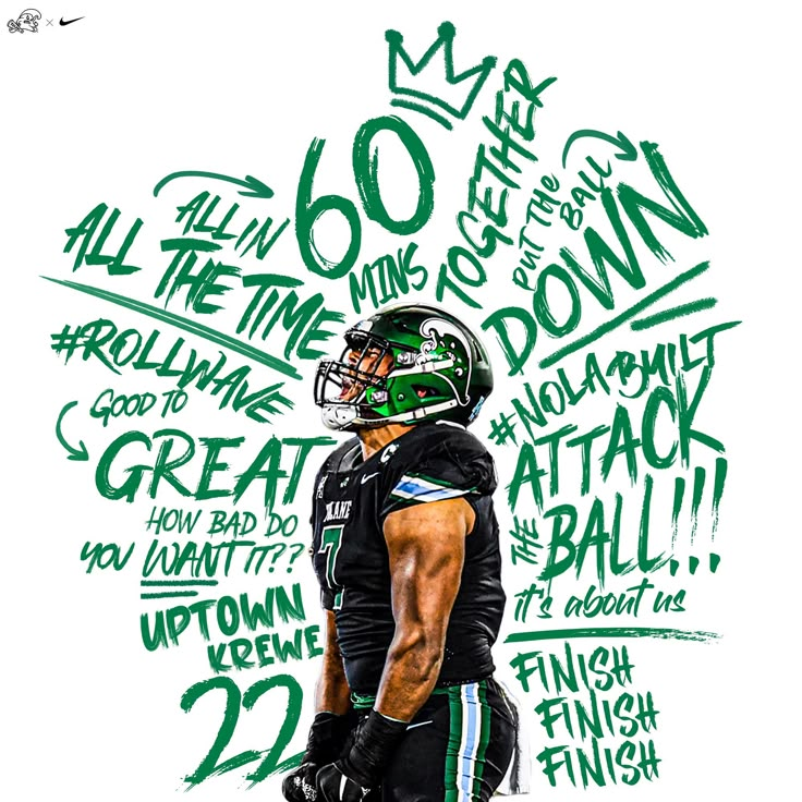 a drawing of a football player with words all over him