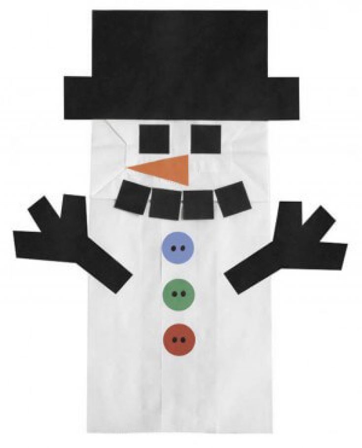 the snowman is wearing a black hat and has four buttons on his chest,