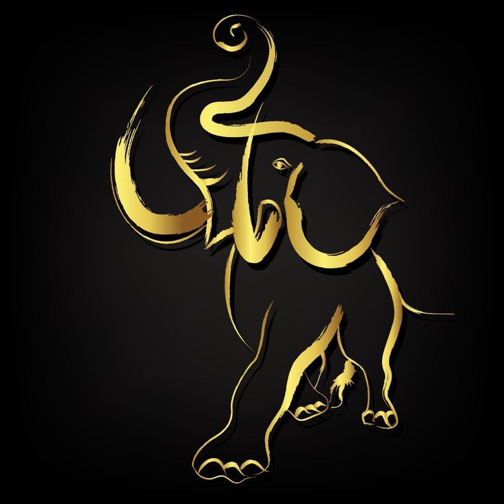 an elephant that is gold on a black background