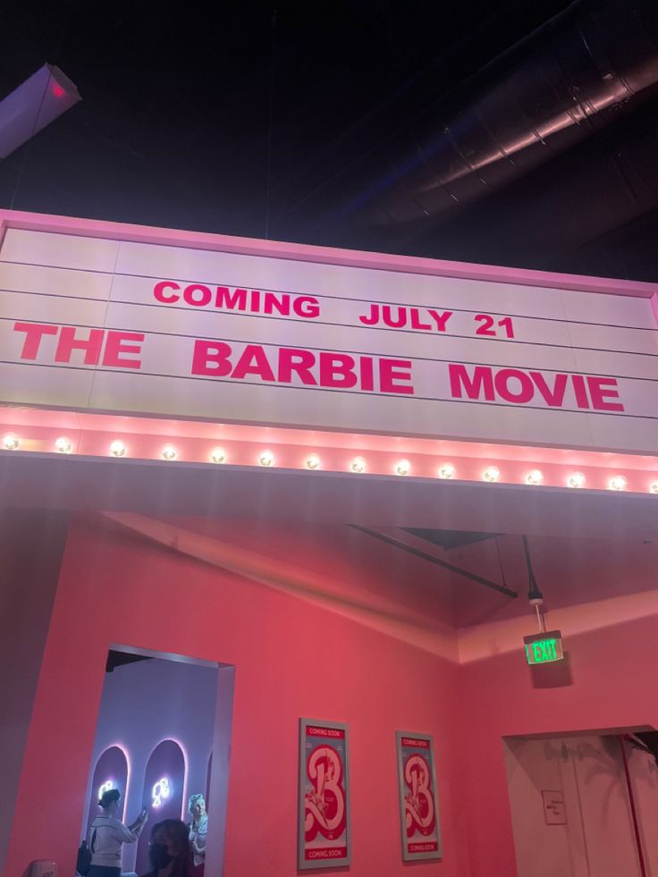 the marquee for the upcoming movie coming july 21 at the barbie movie theater