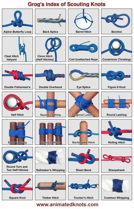 an image of various types of ropes and knotts in different colors, sizes and shapes