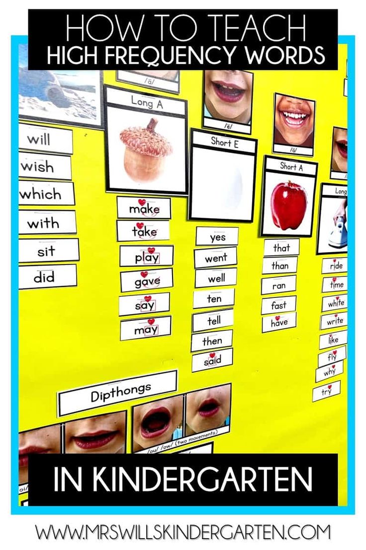 a poster with words and pictures on it that says how to teach high frequency words in kindergarten