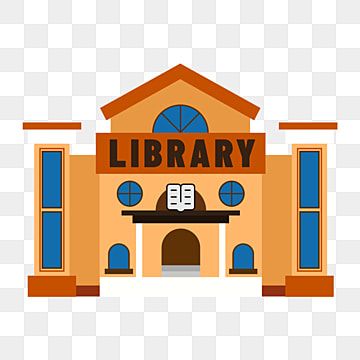 an orange library building with the words library on it