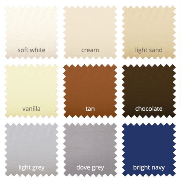 color swatches for different shades of chocolate, cream, vanilla, and light grey