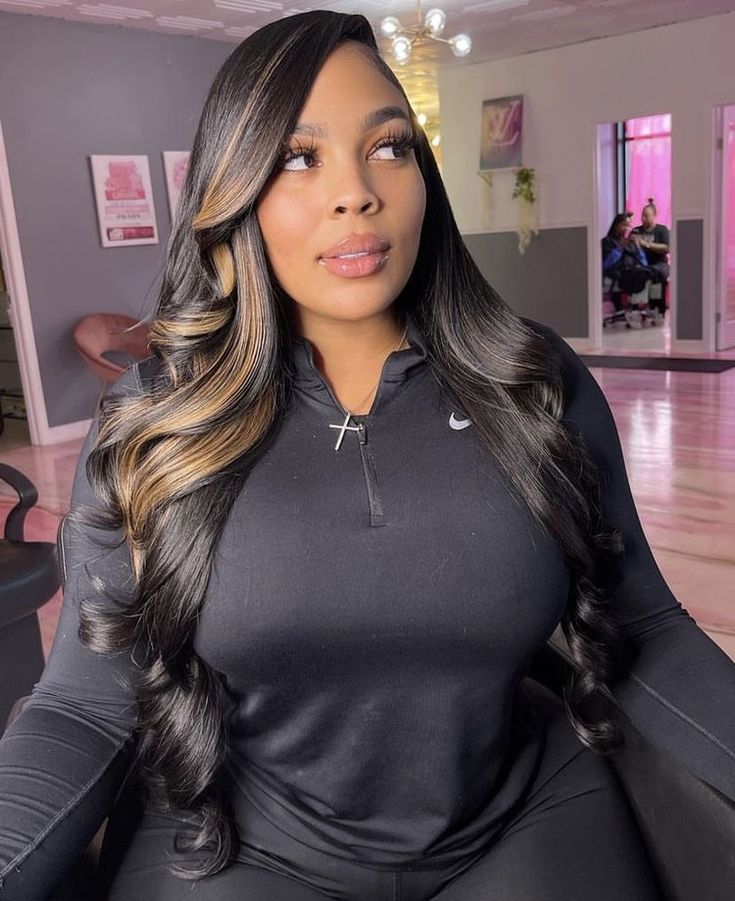 Side Part Sew In With Highlights, Style Lace Front Wig, Glam Hairstyles, Amazon Hair, Black Wigs, Short Ombre Hair, Wavy Wigs, Quick Weave Hairstyles, Dyed Hair Inspiration