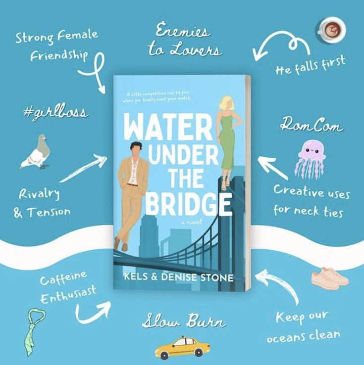 water under the bridge book cover with information about it and its features on blue background