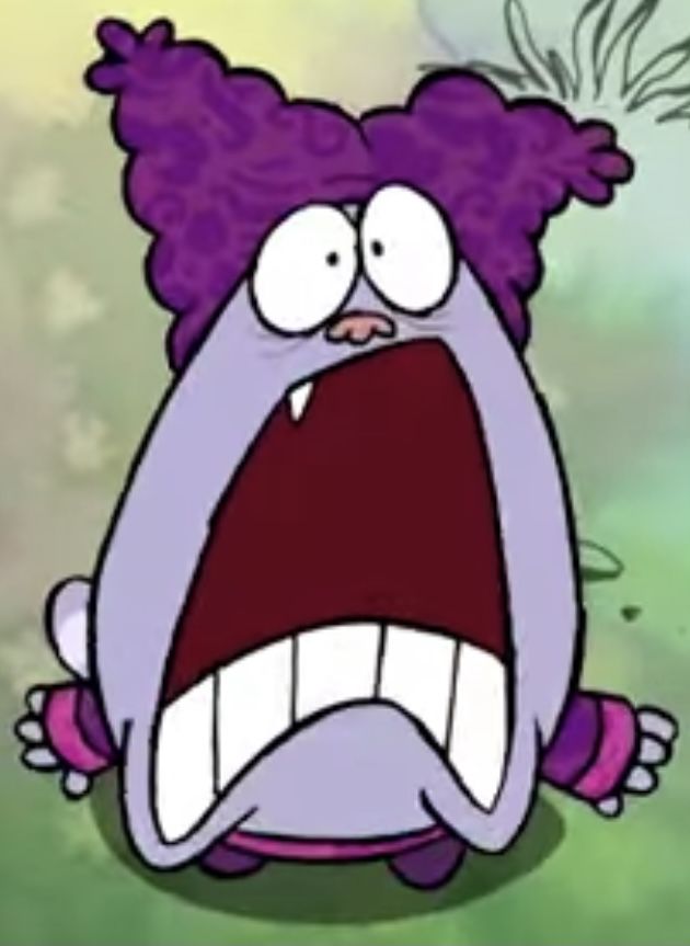 an animated purple monster with its mouth wide open and it's tongue out in front of the camera