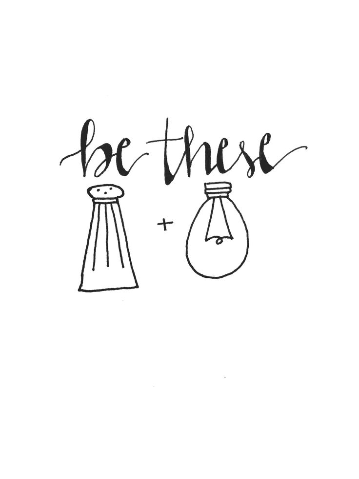 a black and white drawing with the words be there next to an image of a light bulb