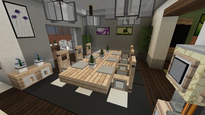 Dining Room Minecraft Dining Room Ideas, Dining Room Minecraft, Minecraft Dining Room, Minecraft Kitchens, Interior Minecraft, Minecraft Decoration, Minecraft Houses Survival, Minecraft Mansion, Minecraft Interior