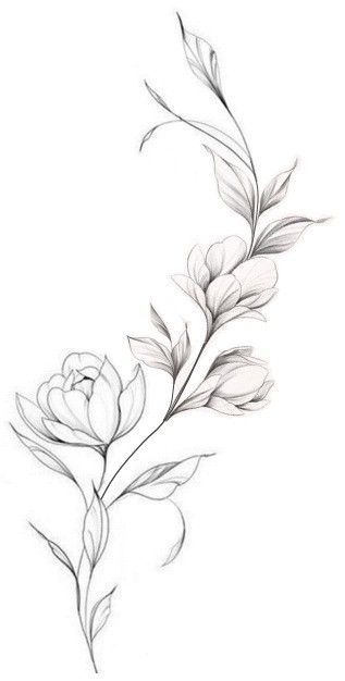 Tulip Vine Tattoo, Fine Line Peony Tattoo, Flower Vine Tattoos, Girly Flowers, Clavicle Tattoo, Tre Kunst, Magnolia Tattoo, Floral Thigh Tattoos, Muster Tattoos