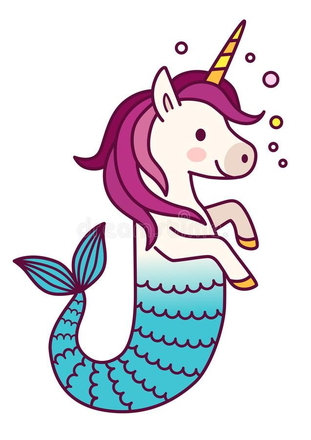 a cartoon unicorn with a horn and tail sitting on top of a mermaid's tail