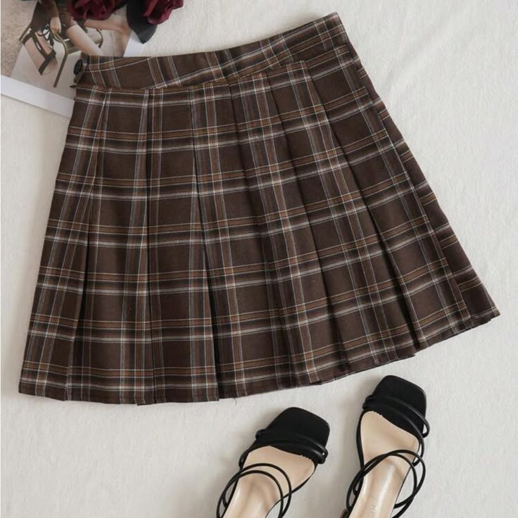 Super Cute And Stylish Ships In 5-10 Business Days Belted Mini Skirt, Rose Skirt, Solid Skirt, High Waisted Pleated Skirt, Printed Pleated Skirt, Spring Skirts, Brown Skirts, Brown Plaid, Cute Skirts