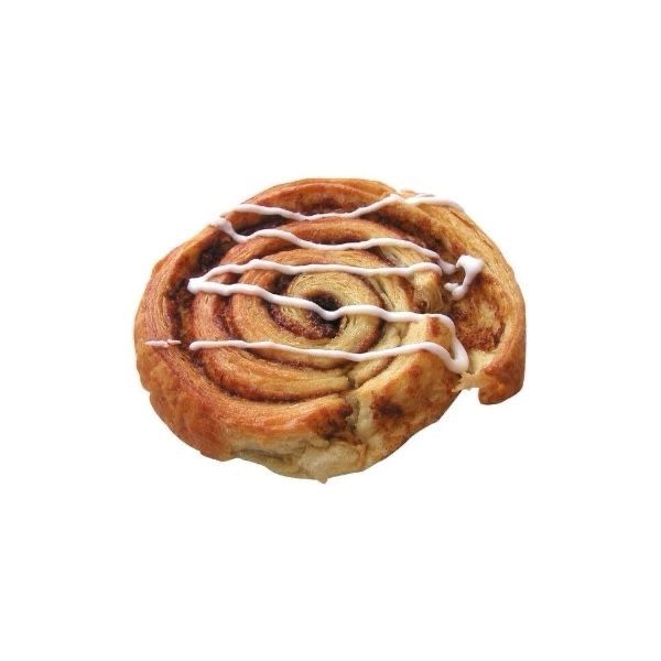 a cinnamon roll with icing on it sitting in front of a white background,