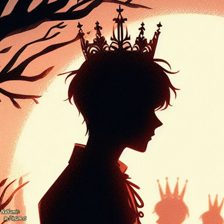 the silhouette of a person with a crown on their head