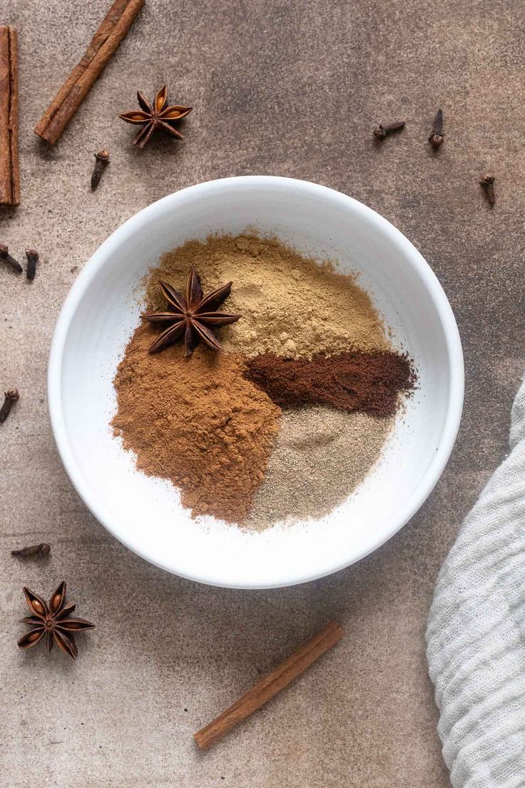 an image of spices in a bowl with cinnamons and star anise on the side