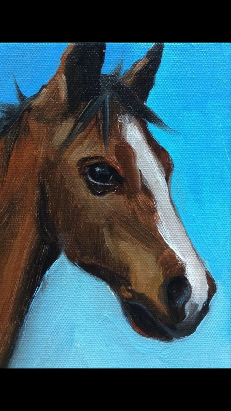 a painting of a horse's head on a blue background