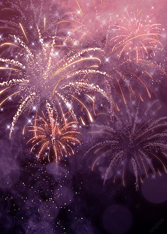 fireworks are lit up in the sky with purple and red colors on them, as well as stars