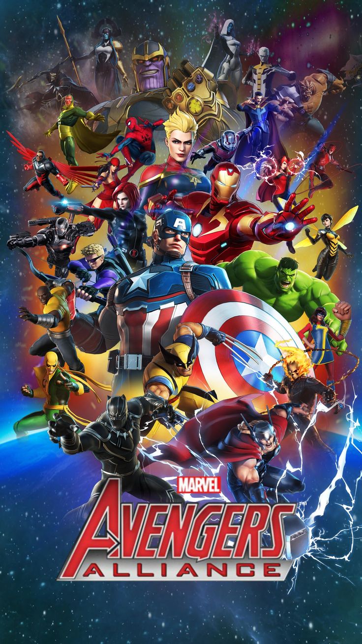 the avengerss movie poster with many different characters and their names on it, including captain america