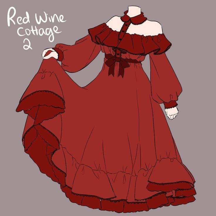 a drawing of a woman in a red dress with ruffles on the sleeves