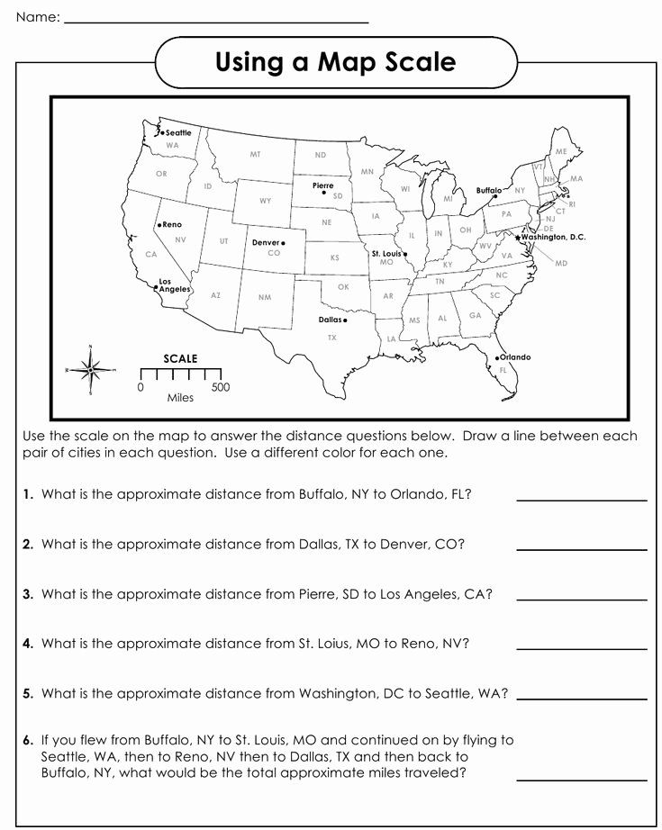 the map scale worksheet for students to practice using maps and their name,